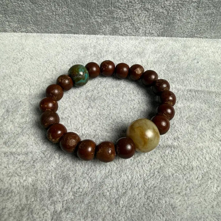 [BUNJANG] Qing Dynasty Prayer Bead Bracelet with Ancient Jade and Turquoise / 오리지널 청나라염주팔찌
