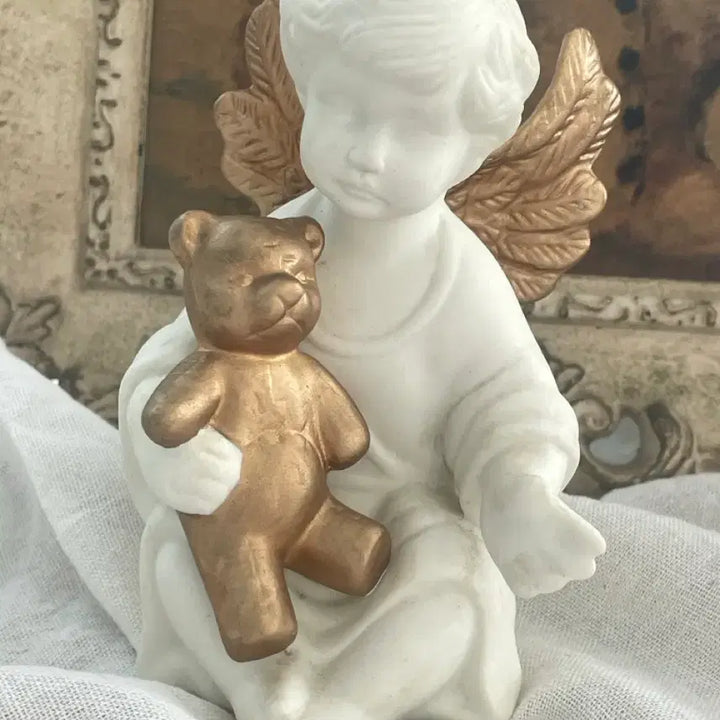 [BUNJANG] Antique Porcelain Angel Figurines Set with Teddy Bear and Rocking Horse / 엔틱 빈티지 포셀린 천사 피겨린 세트