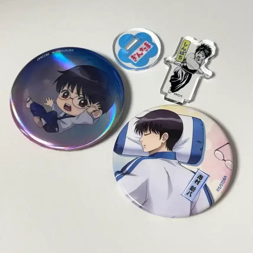 [BUNJANG] Gintama Shinpachi Mini Chibi Acrylic Stand, Bubble Sleep Can Badge Bundle Set / 은혼 신파치 미니 치비 아크릴 스탠드 비눗방울 수면 잠 캔뱃지 일괄