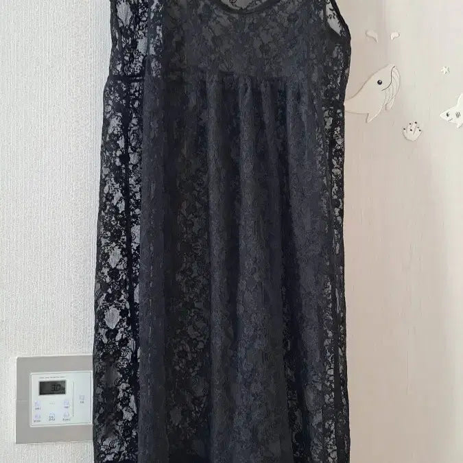 [BUNJANG] Black Lace Layered Long Dress (Size 55-66) / 블랙 레이스 레이어드 롱 원피스 55~66