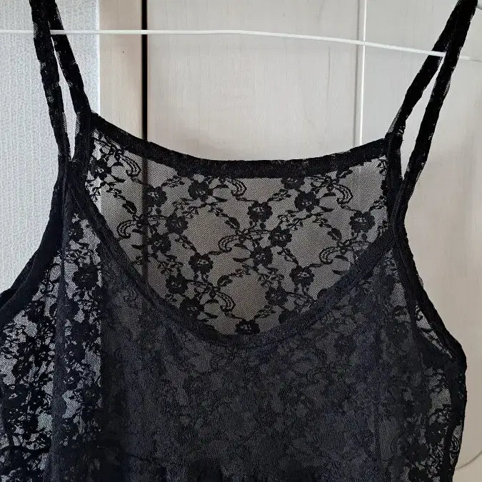 [BUNJANG] Black Lace Layered Long Dress (Size 55-66) / 블랙 레이스 레이어드 롱 원피스 55~66
