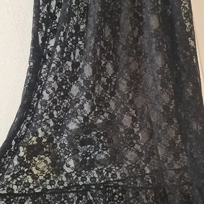 [BUNJANG] Black Lace Layered Long Dress (Size 55-66) / 블랙 레이스 레이어드 롱 원피스 55~66