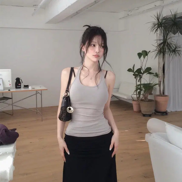 [BUNJANG] Hafnatik Creamy Halterneck Sleeveless Top - Beige / 하프나틱 제작 크리미 홀터넥 나시 슬리브리스 제니오
