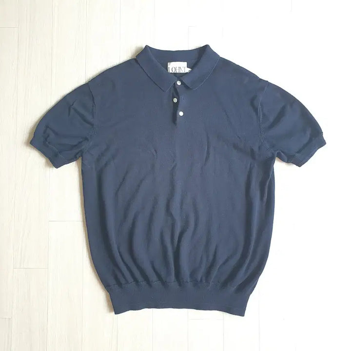 [BUNJANG] LOHNT Plain Pattern Button Collar Shirts (Navy) - Short Sleeve Knit / [반팔니트/머슬핏] 론트 니트 플레인 패턴 버튼 카라 셔츠(네이비)