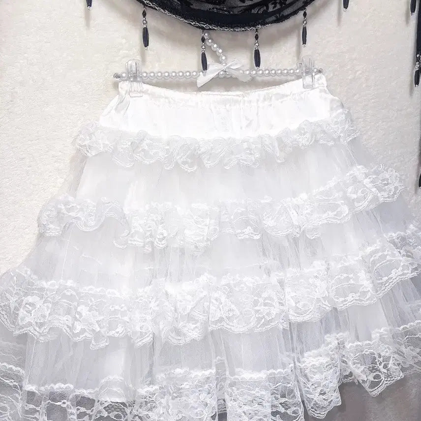 [BUNJANG] Japanese Vintage Angelic Frill Lace Tutu Skirt Pannier Petticoat / 퓨어화이트 엔젤릭 프릴레이스 튜튜스커트 캉캉 파니에 페티코트 로리타 양산
