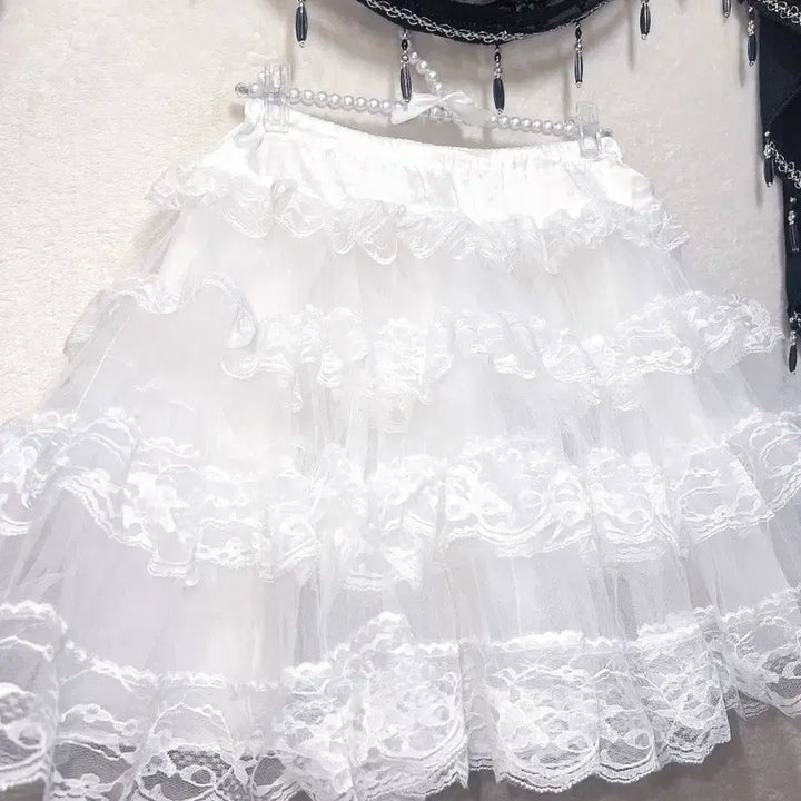[BUNJANG] Japanese Vintage Angelic Frill Lace Tutu Skirt Pannier Petticoat / 퓨어화이트 엔젤릭 프릴레이스 튜튜스커트 캉캉 파니에 페티코트 로리타 양산