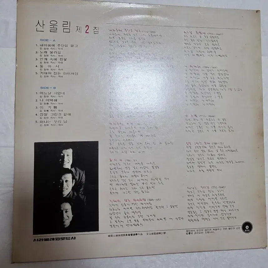 [BUNJANG] Sanullim 2nd Album LP First Press / 산울림 2집 LP 초반