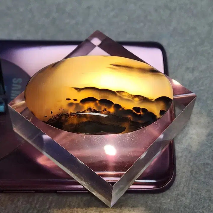 [BUNJANG] Natural Crystal Black Agate Stone with Stand / 천연 크리스탈 흑마노석 아케이트+받침대