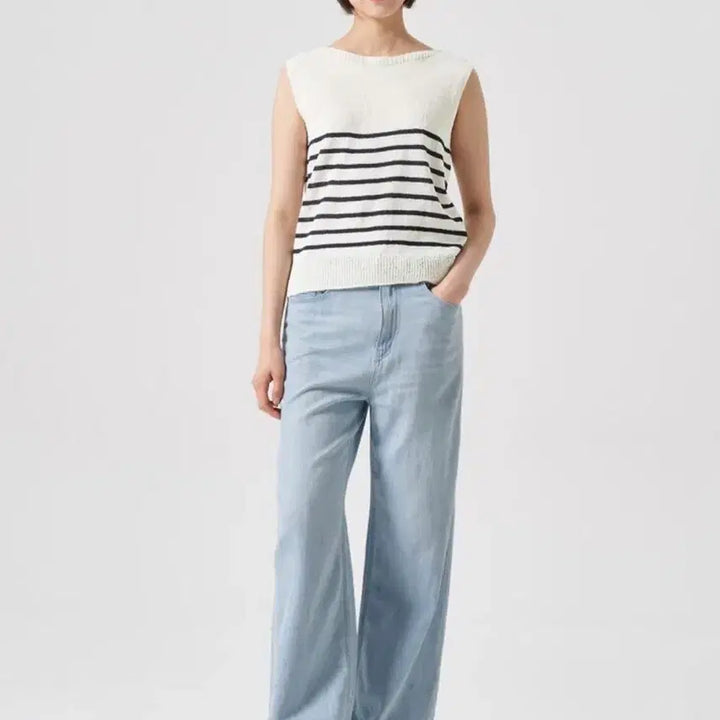 [BUNJANG] 8 Seconds Stripe Sleeveless Knit Top Ivory / (새상품) 에이세컨즈 스트라이프 민소매 니트 나시 FREE 아이보리