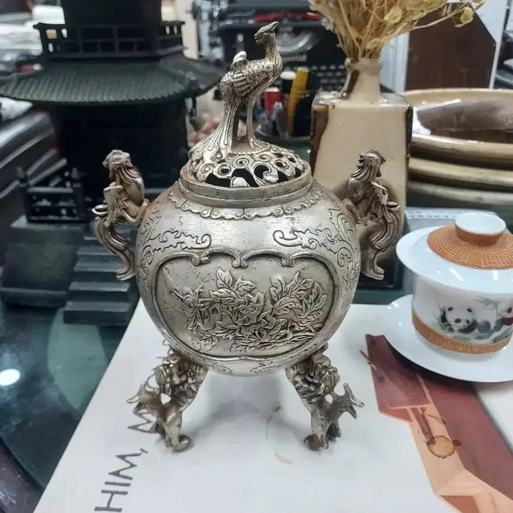 [BUNJANG] Brass Phoenix Decorated Incense Burner / 백동 봉황 장식 향로
