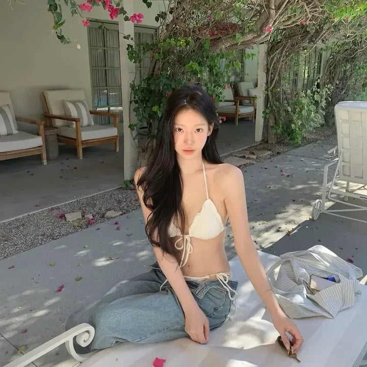 [BUNJANG] Piccolo Paradise Lily Eyelet Bikini Top Ivory M / 피콜로파라다이스 Lily eyelet bikini top ivory M