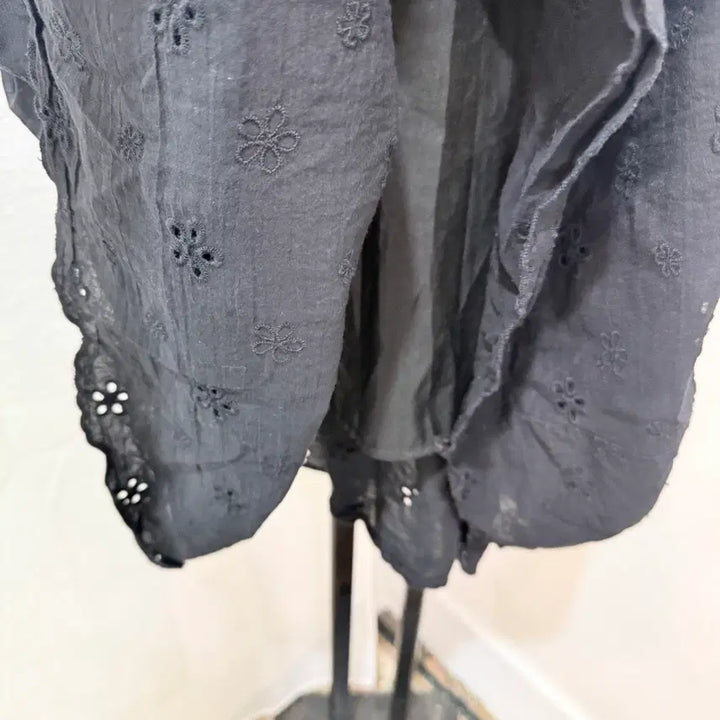 [BUNJANG] Ailet Lace Punching Black Banding Long Skirt / 펀칭 블랙 밴딩롱치마 롱스커트 아일렛 레이스 4634