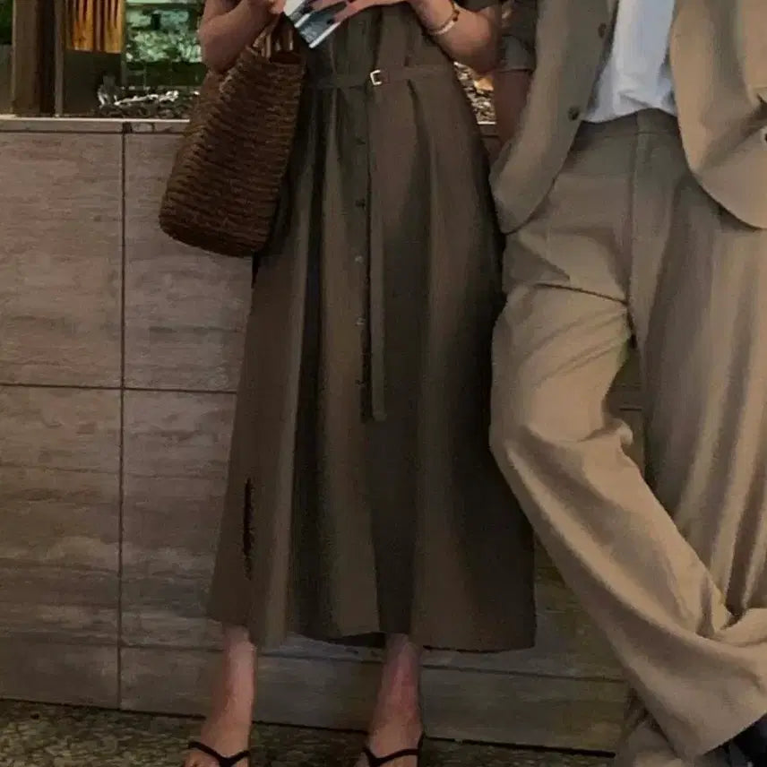 [BUNJANG] Finre Demer Linen Collar Pocket Long Dress - Light Beige / (새상품) 핀르 드메르 린넨 카라 포켓 롱원피스 