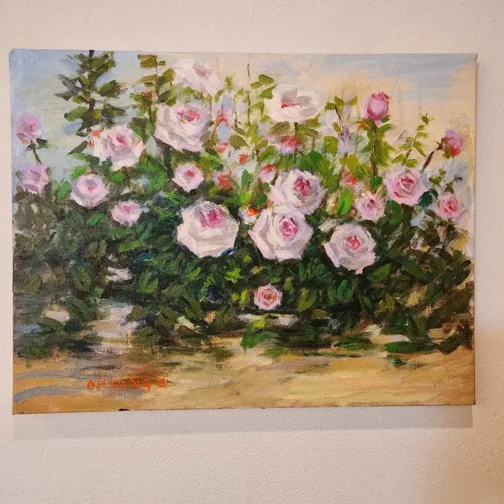 [BUNJANG] Oh Yong-chul "Landscape with Rose Garden" Oil Painting / 장미밭이 있는 풍경 오용칠 화백 유화