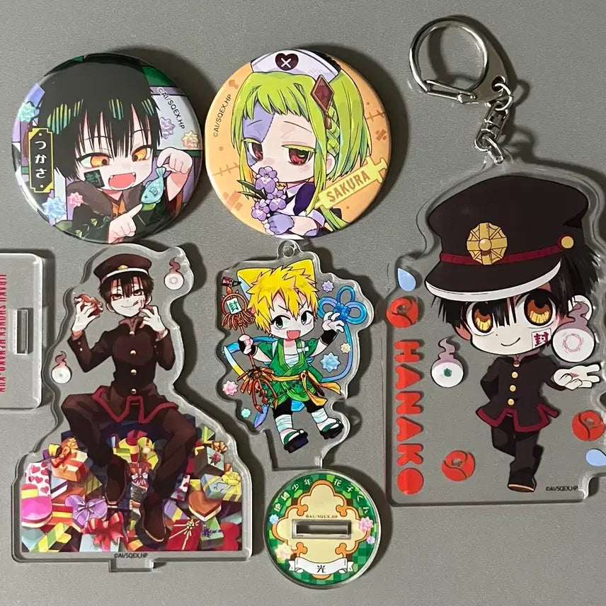 [BUNJANG] Jibaku Shonen Hanako-kun Tsukasa Nene Kou Acrylic Keychain &amp; Can Badge Set / 지박소년 하나코군 지하군 츠카사 네네 코우 아크릴 키링 캔뱃지 굿즈