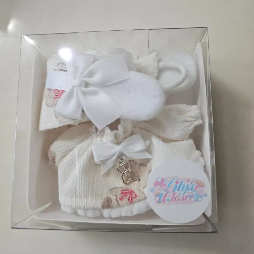 [BUNJANG] Lily Closet Pure Black + Bear Cream 10cm Doll Clothes Set / 릴리클로젯 퓨어블랙+베어크림 2종 (10cm 인형옷 솜옷)
