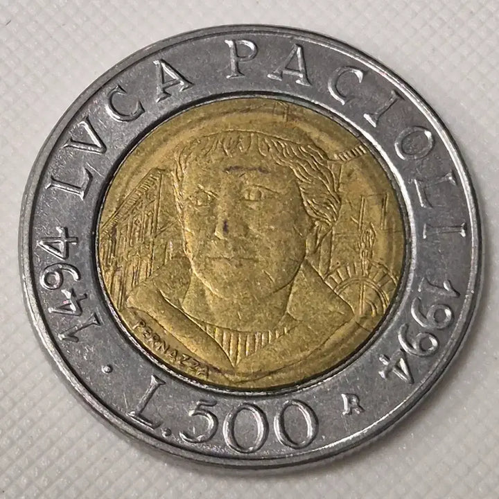 [BUNJANG] 1994 Italy Luca Pacioli 500 Lire Commemorative Coin / 1994년 이탈리아 루카 파치올리 기념 500리라 동전 zk-3868
