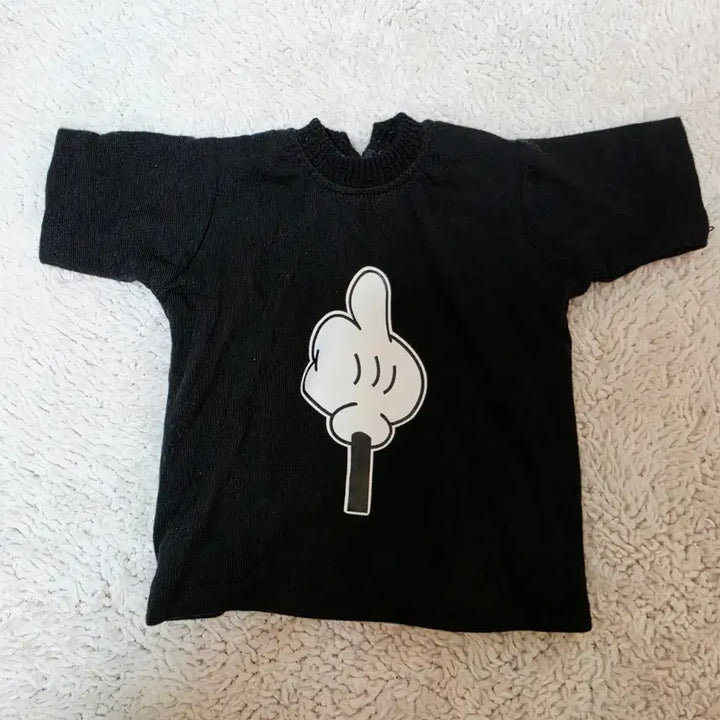 [BUNJANG] Black Character Print T-Shirt and Stripe Leggings Set / 블랙 캐릭터 프린트 티셔츠 스트라이프 레깅스 세트