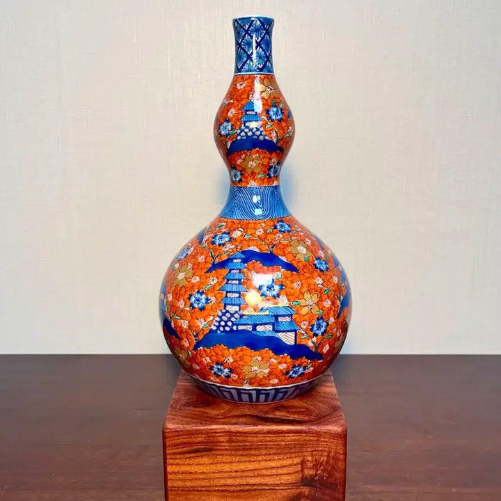 [BUNJANG] Japanese Arita Ware "Spring Blossom Pavilion" Vase / 일본 도자기 누각 벚꽃만개문 호리병