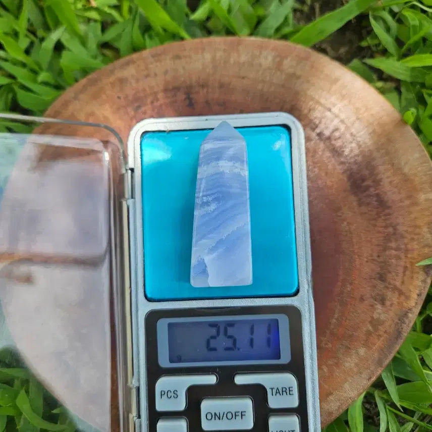 [BUNJANG] Natural Blue Lace Agate Tower with Stand / [좌대 포함] 천연 블루 레이스 아게이트 타워