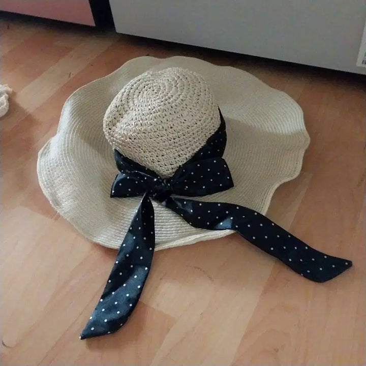[BUNJANG] Wide Brim Straw Bucket Hat with Ribbon Detail / 밀짚 모자 벙거지 챙 넓은 리본 포인트