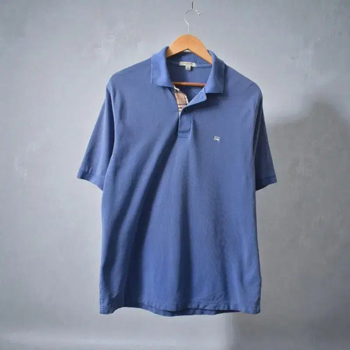 [BUNJANG] Burberry London Sky Blue Logo Embroidered Check Detail PK Polo Shirt M / 버버리 PK셔츠 카라티 M0580