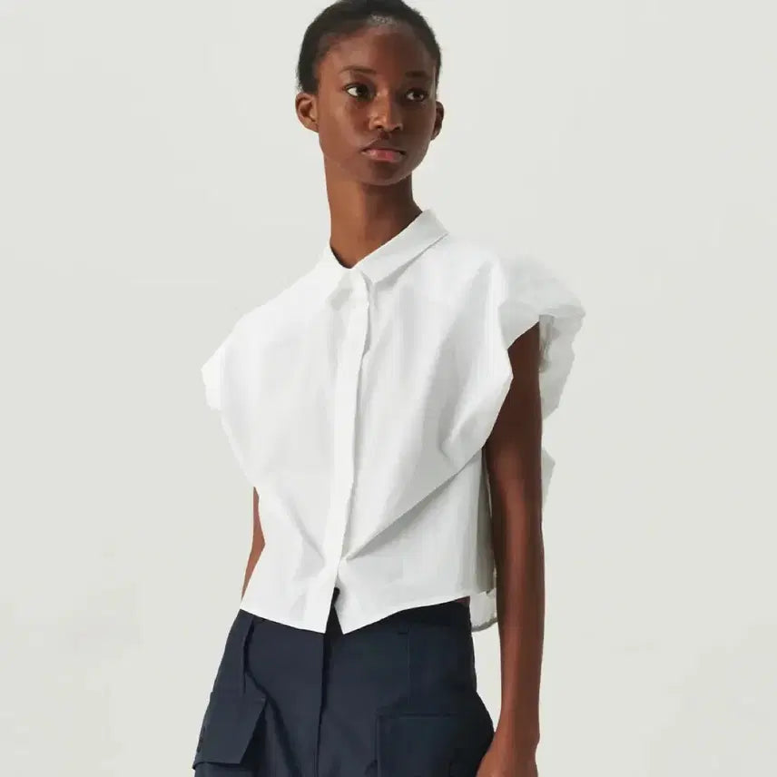[BUNJANG] Reba Volume Sleeveless Shirt White / 르바 볼륨 슬리브리스 셔츠 화이트
