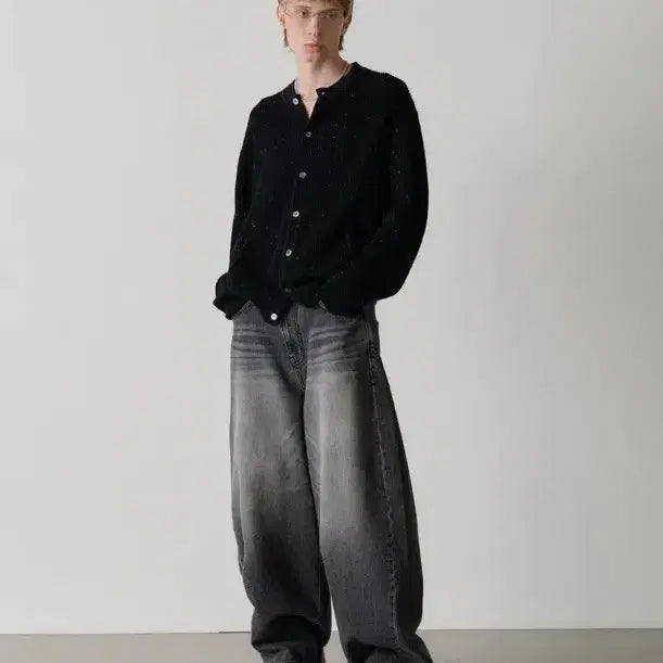 [BUNJANG] NOUN Wide Curved Denim Pants (Black) / [노운] wide curved denim pants (black)