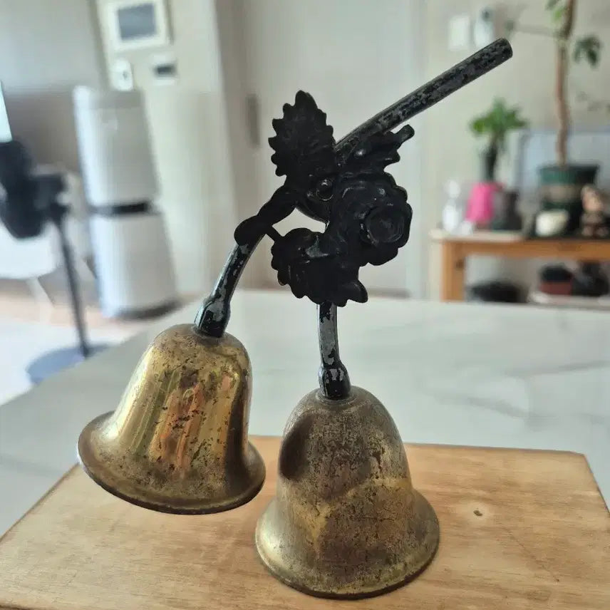 [BUNJANG] French Antique Bronze Brass Rose Decorative Bell Set / 프랑스 앤틱 브론즈 브라스 장미 장식벨