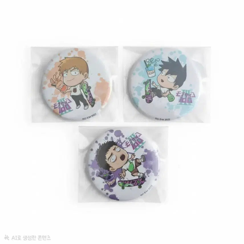 [BUNJANG] Mob Psycho 100 Character Standee Can Badges (Reigen, Ritsu, Serizawa) / 모브사이코 레이겐/리츠/세리자와 캬라도리 캔뱃지