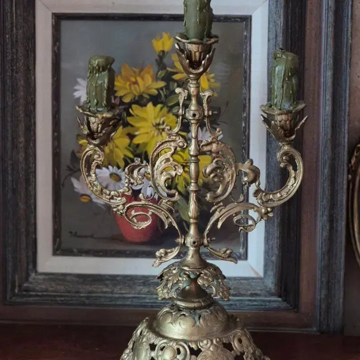 [BUNJANG] European Antique 3-Branch Brass Candlestick / 유럽 앤틱3구 브라스 촛대