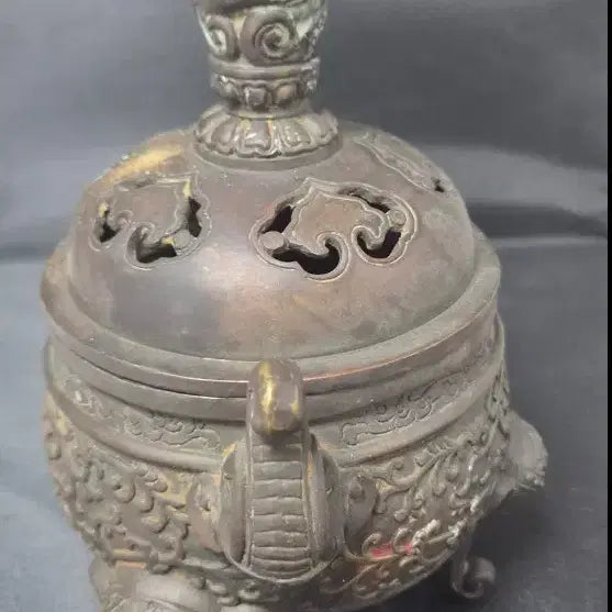 [BUNJANG] Qianlong Period Solid Bronze Censer with Animal Head Handles / 건륭 시대 순 청동 향로, 동물 머리 손잡이 포함