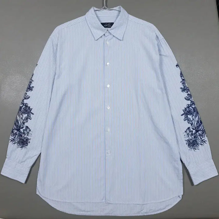 [BUNJANG] Songzio Homme Flower Velvet Embroidery Stripe Shirt / 실측 L (100) 송지오옴므 플라워 벨벳 자수 스트라이프 셔츠 남방