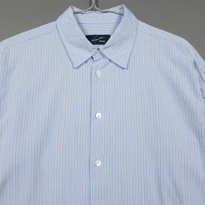 [BUNJANG] Songzio Homme Flower Velvet Embroidery Stripe Shirt / 실측 L (100) 송지오옴므 플라워 벨벳 자수 스트라이프 셔츠 남방