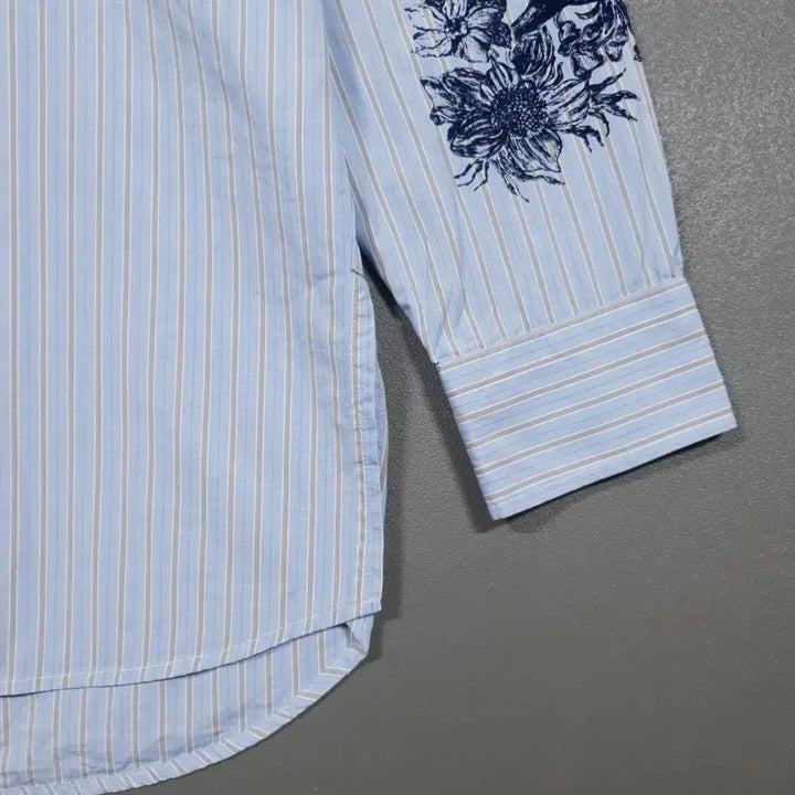 [BUNJANG] Songzio Homme Flower Velvet Embroidery Stripe Shirt / 실측 L (100) 송지오옴므 플라워 벨벳 자수 스트라이프 셔츠 남방