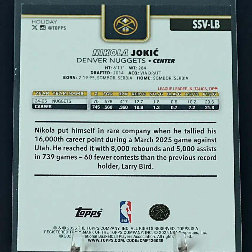 [BUNJANG] Nikola Jokic Trading Cards Lot (1 Holiday Variation SSP, 1 8-Bit Player) / 니콜라 요키치 카드 2장 Lot (SSP 1장 포함)