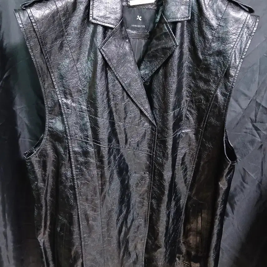 [BUNJANG] Kang Sisters Leather Vest Long / 강자매 레더 베스트 롱