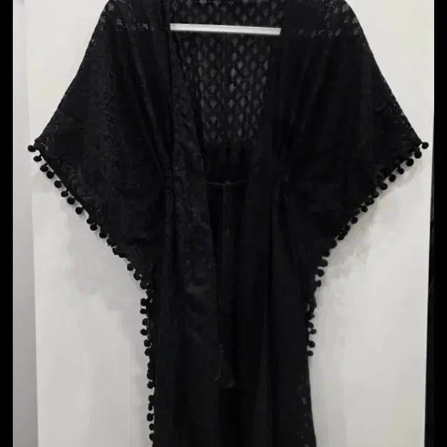 [BUNJANG] Black Punching Beach Cover-up Long Cardigan / 블랙 펀칭 비치 커버업 롱 가디건