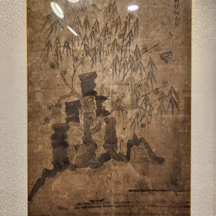 [BUNJANG] Joseon Dynasty Painting: Bamboo and Plum Blossoms with Scholar Stone / "진품" 조선시대 죽리매화발 고서화
