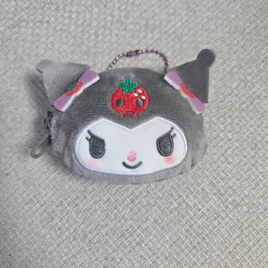 [BUNJANG] Sanrio Kuromi Reversible Coin Pouch with Strawberry Keychain / 산리오 쿠로미 리버시블 동전 파우치 딸기 키링