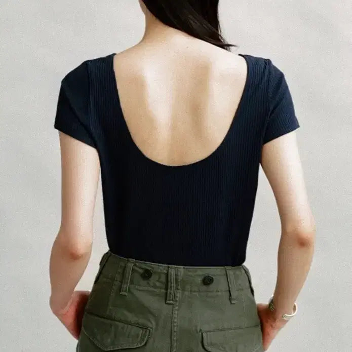 [BUNJANG] URBANIC30 Curve U-Neck Ribbed Tee Navy / 얼바닉30 Curve Tee