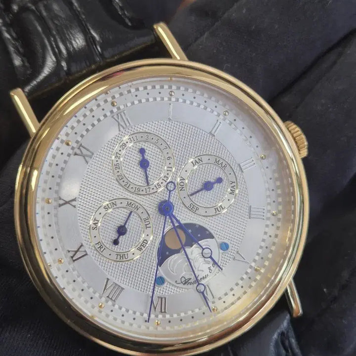 [BUNJANG] Andrew &amp; Co Moonphase Leather Strap Watch AC08000 / Andrew&amp;co 문페이즈 가죽시계 새상품
