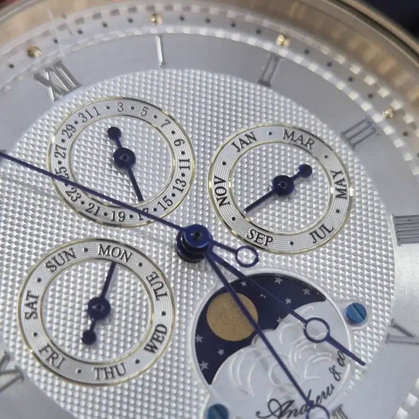 [BUNJANG] Andrew &amp; Co Moonphase Leather Strap Watch AC08000 / Andrew&amp;co 문페이즈 가죽시계 새상품
