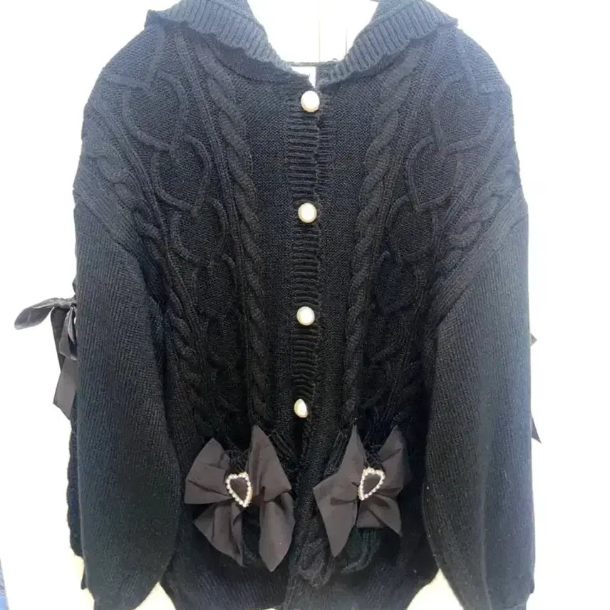 [BUNJANG] Secret Honey Ribbon Cardigan Gothic Lolita / 시크릿허니 후드 리본가디건 시허니 지뢰계 양산형 양지뢰 고딕
