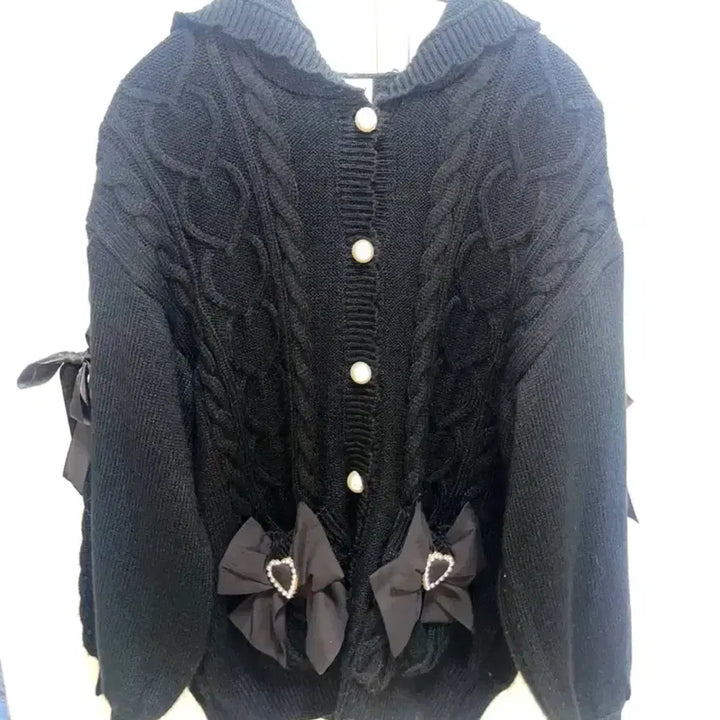 [BUNJANG] Secret Honey Ribbon Cardigan Gothic Lolita / 시크릿허니 후드 리본가디건 시허니 지뢰계 양산형 양지뢰 고딕