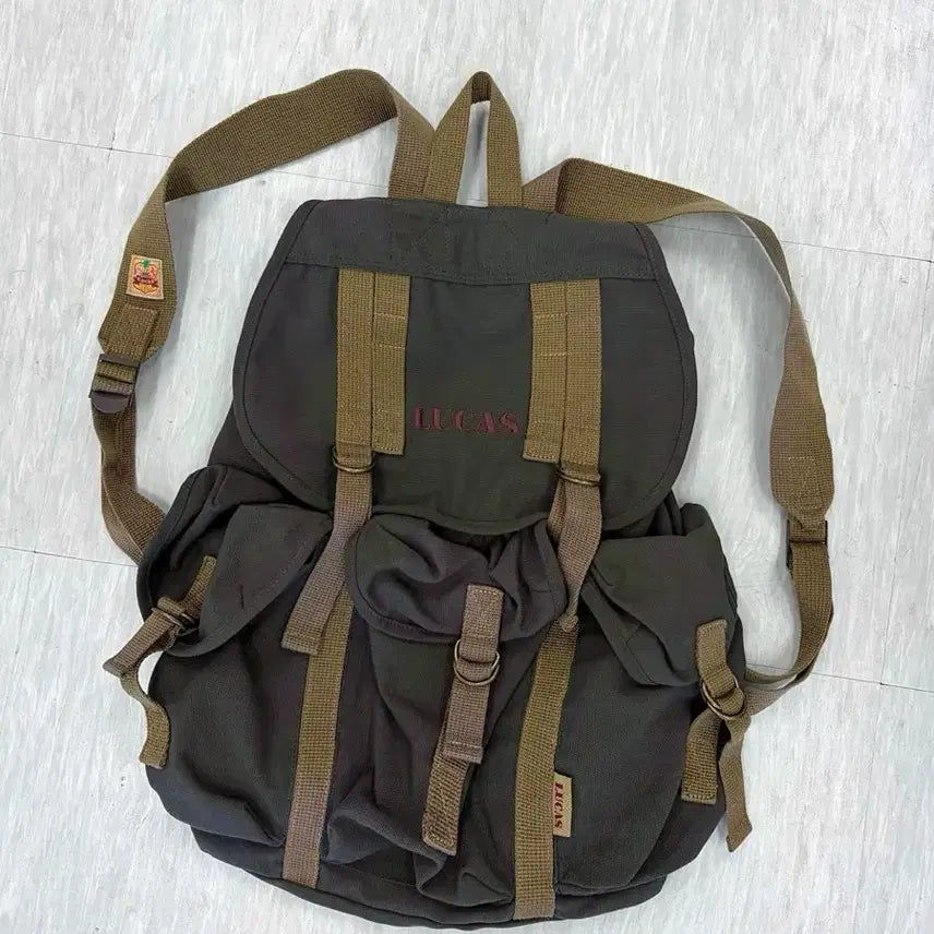 [BUNJANG] Lucas 90s Vintage Backpack Bag Khaki / 90년대 루카스 빈티지 대장급 백팩 가방 카키