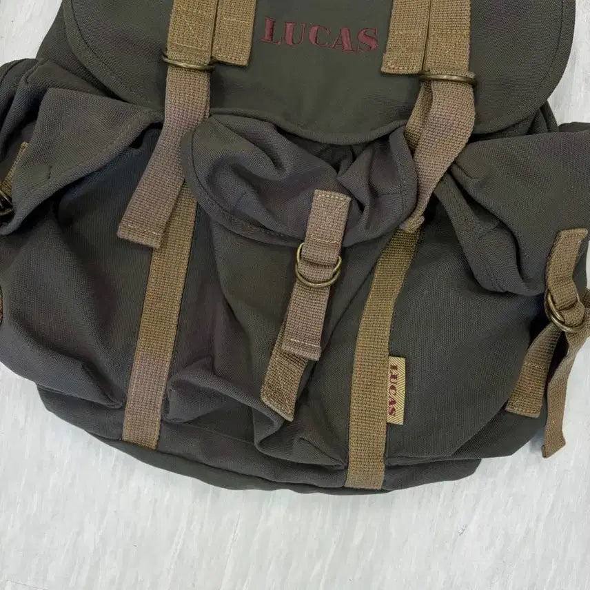 [BUNJANG] Lucas 90s Vintage Backpack Bag Khaki / 90년대 루카스 빈티지 대장급 백팩 가방 카키