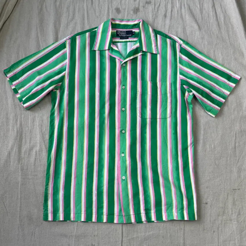 [BUNJANG] Polo Ralph Lauren 90s Watermelon Stripe Short Sleeve Shirt Size 85 / 폴로랄프로렌 90s 수박 스트라이프 반팔 셔츠 85