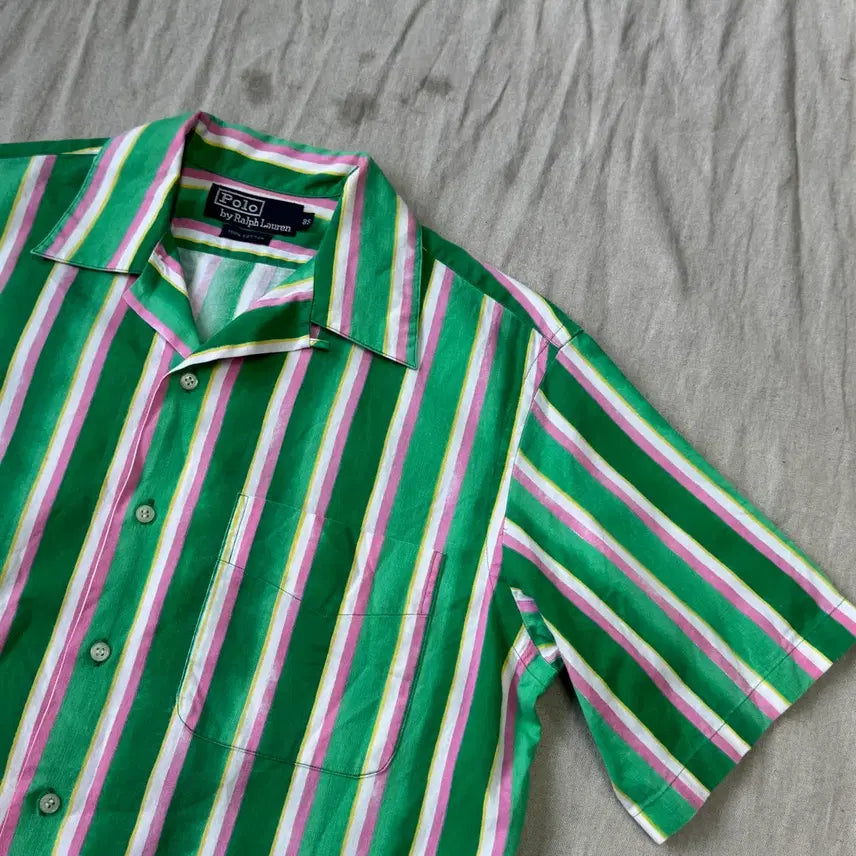 [BUNJANG] Polo Ralph Lauren 90s Watermelon Stripe Short Sleeve Shirt Size 85 / 폴로랄프로렌 90s 수박 스트라이프 반팔 셔츠 85