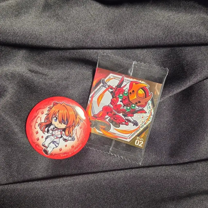 [BUNJANG] Evangelion Asuka Langley "2nd Unit" Pin Badge &amp; Wafer Sticker Set / 에반게리온 아스카 랑그레이 뱃지 가챠 2호기 웨하스 스티커